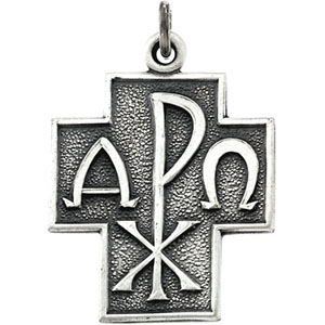 Sterling Silver 24.5x22 mm Alpha Omega Cross 24" Necklace