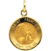 St. Francis Medal, 15 mm, 14K Yellow Gold