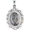 Miraculous Medal, 25 x 18 mm, 14K White Gold