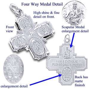 Sterling Silver 4 Way Cruciform Pendant Medal & 24" Chain.