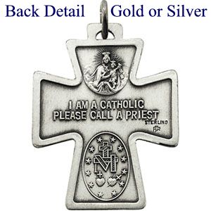 Cross 4-Way Medal, 28 x 23.50 mm, 14K Yellow Gold - Click Image to Close