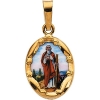 Porcelain St. Jude Medal, 13 x 10 mm, 14K Yellow Gold