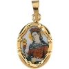 St. Barbara Porcelain Medal, 13 x 10 mm, 14K Yellow Gold
