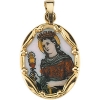 St. Barbara Porcelain Medal, 17 x 13.50 mm, 14K Yellow Gold