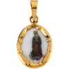 Porcelain Lady of Guadalupe Medal, 17 x 13 mm, 14K Yellow Gold