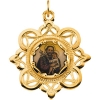 St. Joseph Framed Porcelain Medal., 26 mm, 10K Yellow Gold