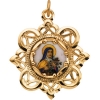 St. Theresa Framed Porcelain Medal, 26 mm, 10K Yellow Gold