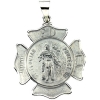 Hollow St. Florian Medal, 25.25 x 25.25 mm, 14K White Gold