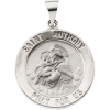 Hollow St. Anthony Medal, 18.25 mm, 14K White Gold