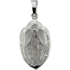 Miraculous Medal, 18 x 12 mm, 14K White Gold
