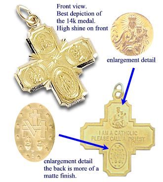 4-Way Cross Medal, 18 X 18 mm, 14K Yellow Gold