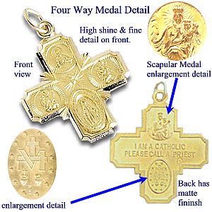 4-Way Cross Medal, 25 X 24 mm, 14K Yellow Gold