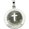 Confirmation Medal with Cross, 12 mm, 14K White Gold