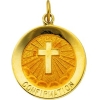 Confirmation Medal with Cross, 18 mm, 14K Yellow Gold