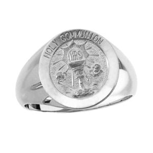 Holy Communion Sterling Silver Ring, 15 mm round top - Click Image to Close