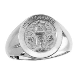 Holy Communion Sterling Silver Ring, 18 mm round top - Click Image to Close
