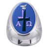 Blue Alpha Omega Holy Spirit Cross Charm Gem Sterling Ring