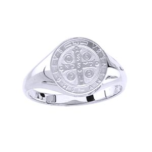 St Benedict Cross Sterling Silver 6.5 Ring, 11 mm round top