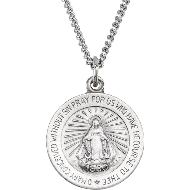 Sterling Silver 18 mm Round Miraculous Medal 18" Necklace (image for) Sterling Silver 18 mm Round Miraculous Medal 18" Necklace