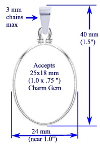 Bezel Pendant, 25x18mm in sterling silver