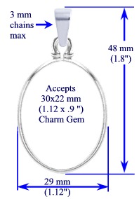 Bezel Pendant, 30x22mm in sterling silver