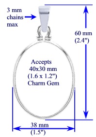 Bezel Pendant, 40x30mm in sterling silver