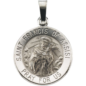St. Francis of Assisi Medal, 18 mm, 14K White Gold - Click Image to Close