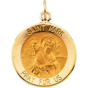 St. Mark Medal, 18 mm, 14K Yellow Gold - Click Image to Close