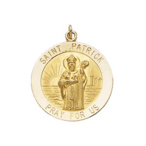 St. Patrick Medal, 15 mm, 14K Yellow Gold - Click Image to Close