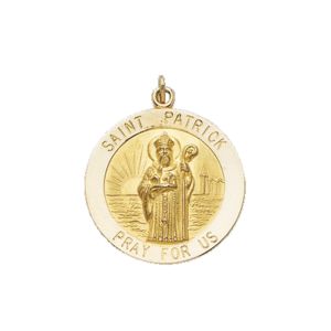 St. Patrick Medal, 12 mm, 14K Yellow Gold - Click Image to Close