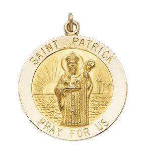 St. Patrick Medal, 25 mm, 14K Yellow Gold - Click Image to Close