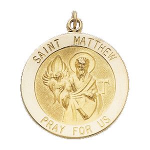 St. Matthew Medal, 15 mm, 14K Yellow Gold - Click Image to Close