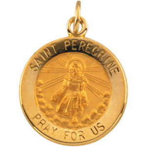 St. Peregrine Medal, 25 mm, 14K Yellow Gold - Click Image to Close