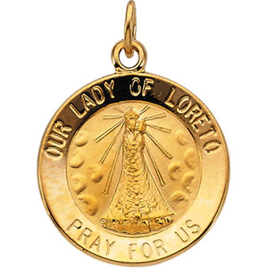 Our Lady of Loreto Medal, 15 mm, 14K Yellow Gold - Click Image to Close