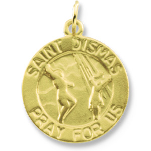 St. Dismas Medal, 15 mm, 14K Yellow Gold - Click Image to Close