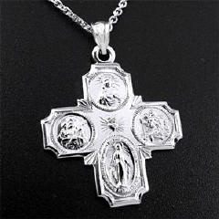 Sterling Silver 4 Way Cruciform Pendant Medal & 24" Chain. - Click Image to Close