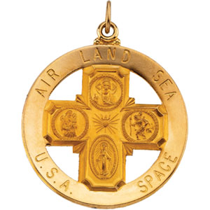 St. Christopher 4-Way Air Land Sea Medal, 32.5 mm, 14K Yellow Go - Click Image to Close