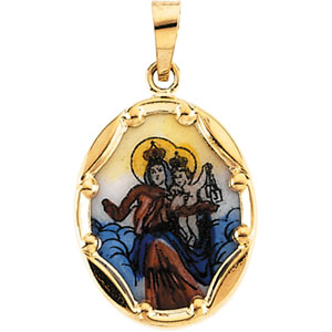 Porcelain Scapular Medal, 17 x 13.50 mm, 14K Yellow Gold - Click Image to Close