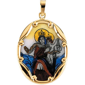 Porcelain Scapular Medal, 25 x 19.50 mm, 14K Yellow Gold - Click Image to Close