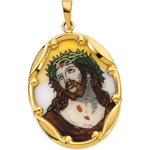 Porcelain Ecce Homo Medal, 25 x 19.50 mm, 14K Yellow Gold - Click Image to Close