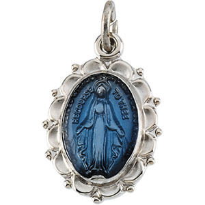 Miraculous Medal, 15 x 12 mm, Sterling Silver - Click Image to Close