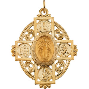 Miraculous Cross Medal, 35 x 28 mm, 14K Yellow Gold - Click Image to Close