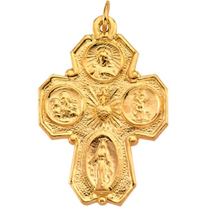 4-Way Cross Medal, 28 x 21 mm, 14K Yellow Gold - Click Image to Close