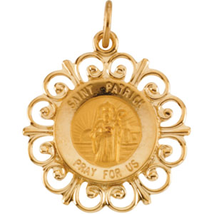 St. Patrick Medal, 18.5 mm, 14K Yellow Gold - Click Image to Close