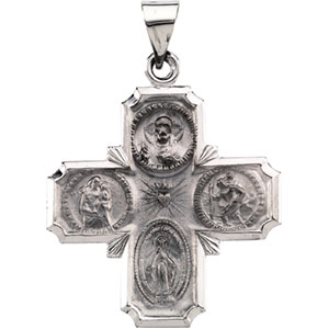 Hollow Four Way Cross Medal, 25 x 24.25 mm, 14K White Gold - Click Image to Close