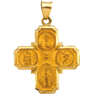 Hollow Four Way Cross Medal, 25 x 24.25 mm, 14K Yellow Gold - Click Image to Close