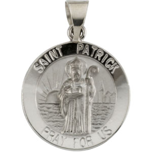 Hollow St. Patrick Medal, 18 mm, 14K White Gold - Click Image to Close