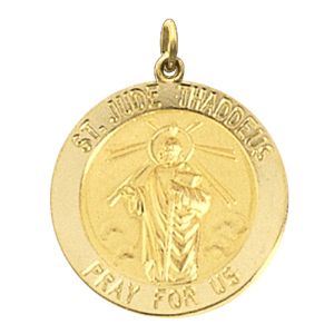 St. Jude Thaddeus Medal, 15 mm, 14K Yellow Gold - Click Image to Close