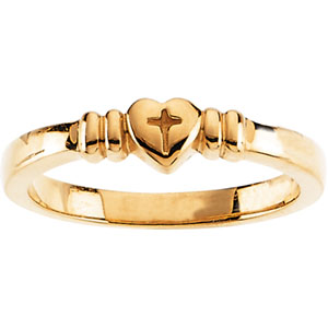 14K Yellow Gold Heart & Cross Chastity Ring - Click Image to Close
