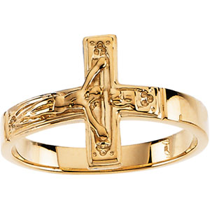 14K Yellow Gold 15 mm Crucifix Chastity Ring - Click Image to Close